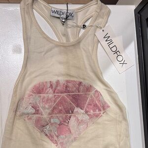 Wildfox Ivory Tank Top with Rose Graphic